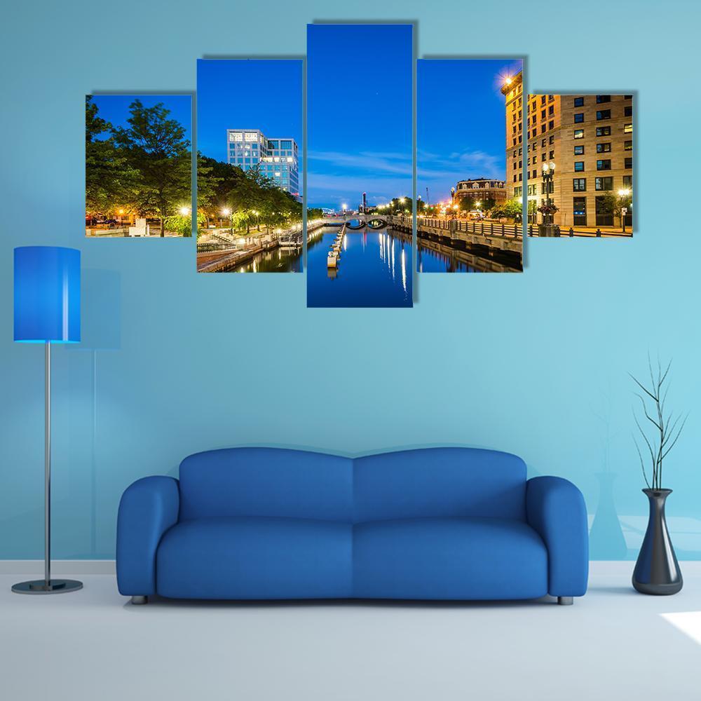 Buildings Along Providence River Canvas Wall Art-5 Star-Gallery Wrap-62" x 32"-Tiaracle