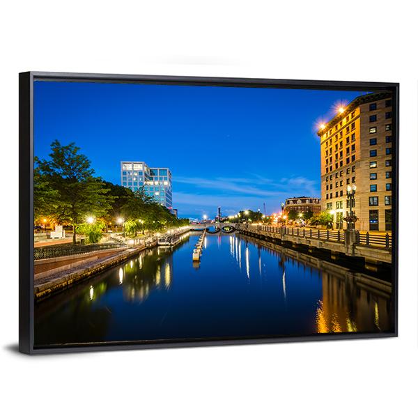 Buildings Along Providence River Canvas Wall Art-3 Horizontal-Gallery Wrap-25" x 16"-Tiaracle