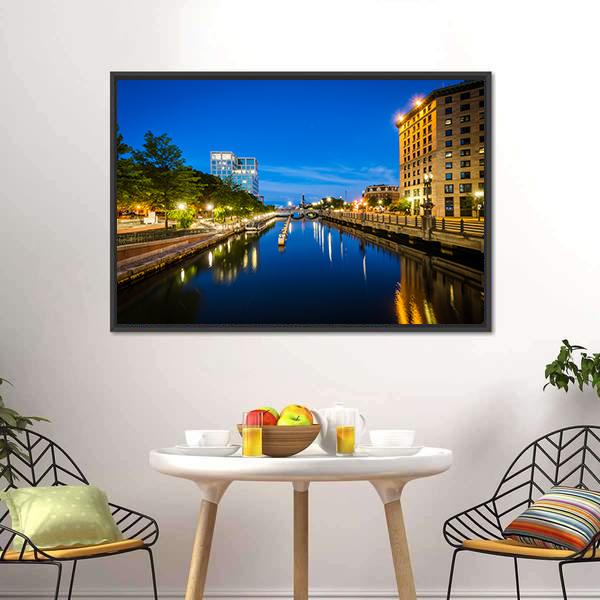 Buildings Along Providence River Canvas Wall Art-3 Horizontal-Gallery Wrap-25" x 16"-Tiaracle