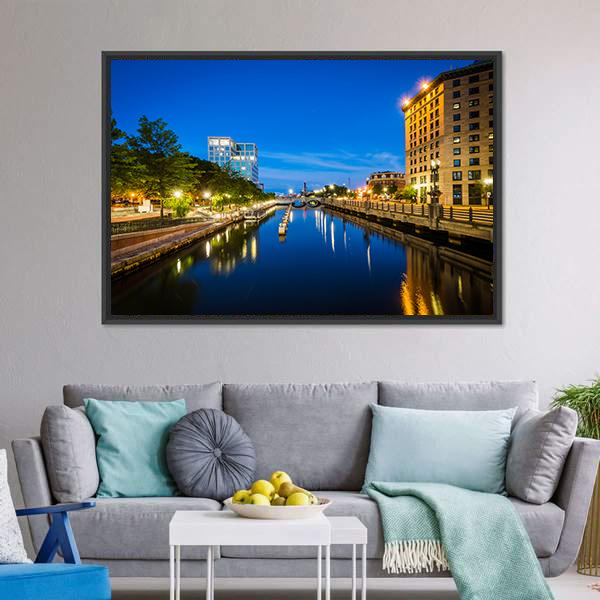 Buildings Along Providence River Canvas Wall Art-1 Piece-Floating Frame-24" x 16"-Tiaracle