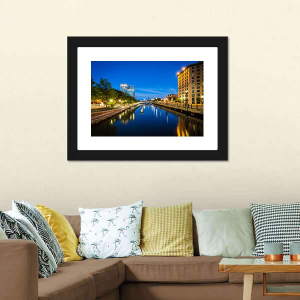 Buildings Along Providence River Canvas Wall Art-3 Horizontal-Gallery Wrap-25" x 16"-Tiaracle