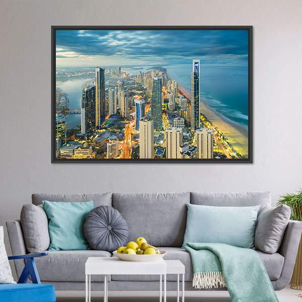 Buildings At Riverside Canvas Wall Art-1 Piece-Floating Frame-24" x 16"-Tiaracle