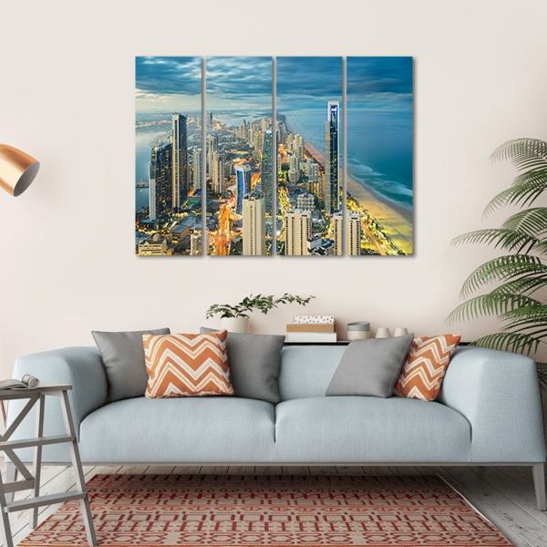 Buildings At Riverside Canvas Wall Art-4 Horizontal-Gallery Wrap-34" x 24"-Tiaracle