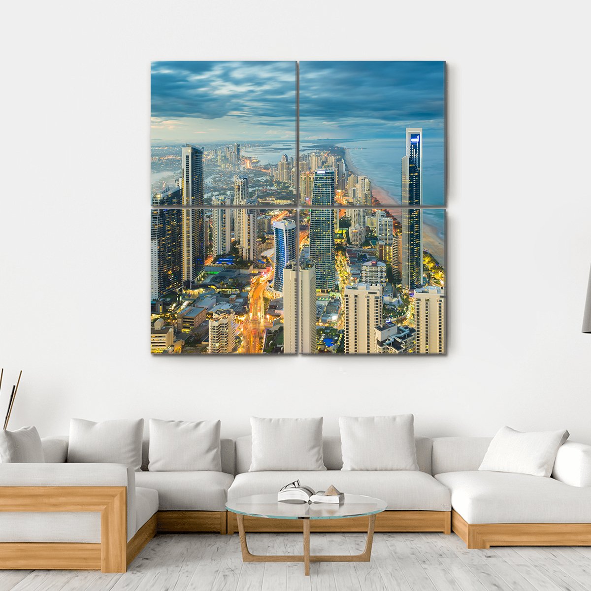 Buildings At Riverside Canvas Wall Art-4 Square-Gallery Wrap-17" x 17"-Tiaracle