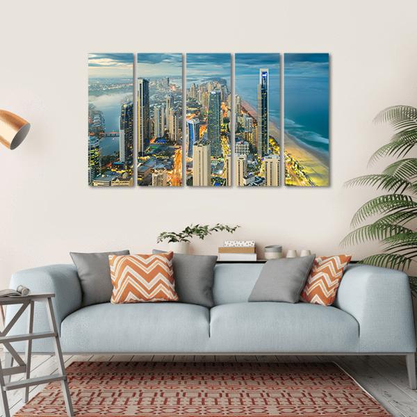 Buildings At Riverside Canvas Wall Art-5 Horizontal-Gallery Wrap-22" x 12"-Tiaracle