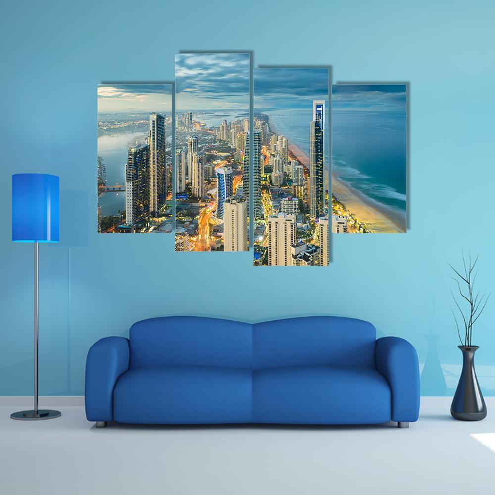 Buildings At Riverside Canvas Wall Art-4 Pop-Gallery Wrap-50" x 32"-Tiaracle