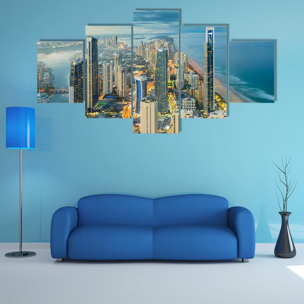 Buildings At Riverside Canvas Wall Art-5 Star-Gallery Wrap-62" x 32"-Tiaracle