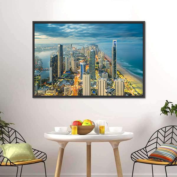 Buildings At Riverside Canvas Wall Art-3 Horizontal-Gallery Wrap-25" x 16"-Tiaracle