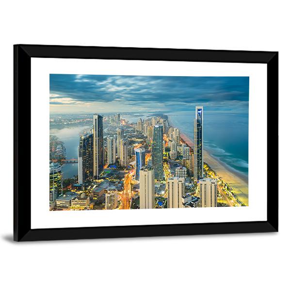 Buildings At Riverside Canvas Wall Art-3 Horizontal-Gallery Wrap-25" x 16"-Tiaracle