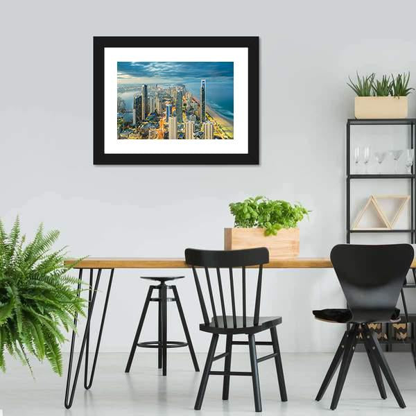 Buildings At Riverside Canvas Wall Art-3 Horizontal-Gallery Wrap-25" x 16"-Tiaracle