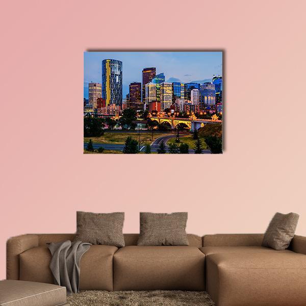 Buildings In Calgary Canvas Wall Art-1 Piece-Gallery Wrap-48" x 32"-Tiaracle