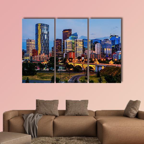 Buildings In Calgary Canvas Wall Art-3 Horizontal-Gallery Wrap-25" x 16"-Tiaracle