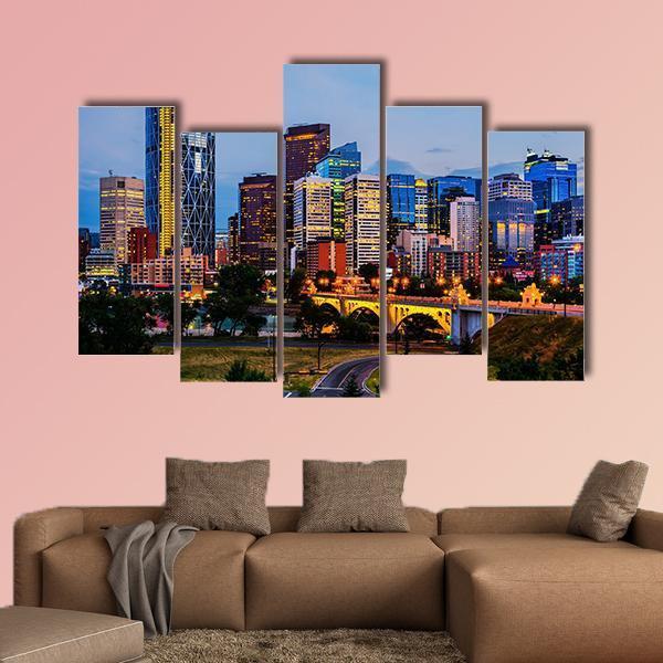 Buildings In Calgary Canvas Wall Art-5 Pop-Gallery Wrap-47" x 32"-Tiaracle