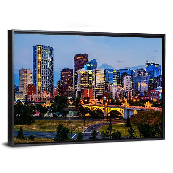 Buildings In Calgary Canvas Wall Art-3 Horizontal-Gallery Wrap-25" x 16"-Tiaracle