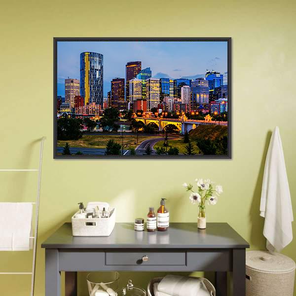 Buildings In Calgary Canvas Wall Art-3 Horizontal-Gallery Wrap-25" x 16"-Tiaracle