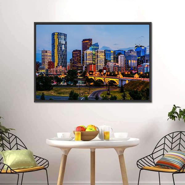 Buildings In Calgary Canvas Wall Art-3 Horizontal-Gallery Wrap-25" x 16"-Tiaracle