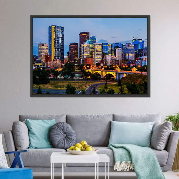 Buildings In Calgary Canvas Wall Art-1 Piece-Floating Frame-24" x 16"-Tiaracle