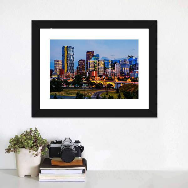 Buildings In Calgary Canvas Wall Art-1 Piece-Framed Print-20" x 16"-Tiaracle