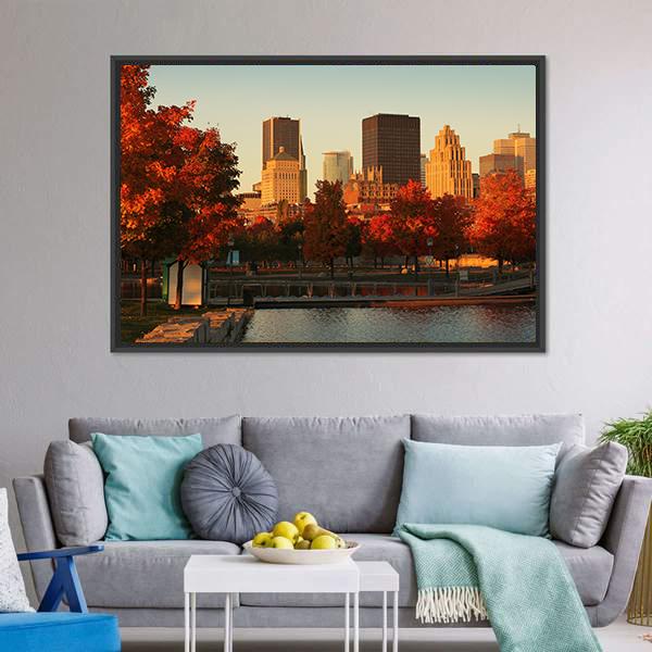 Buildings In Montreal Canvas Wall Art-1 Piece-Floating Frame-24" x 16"-Tiaracle