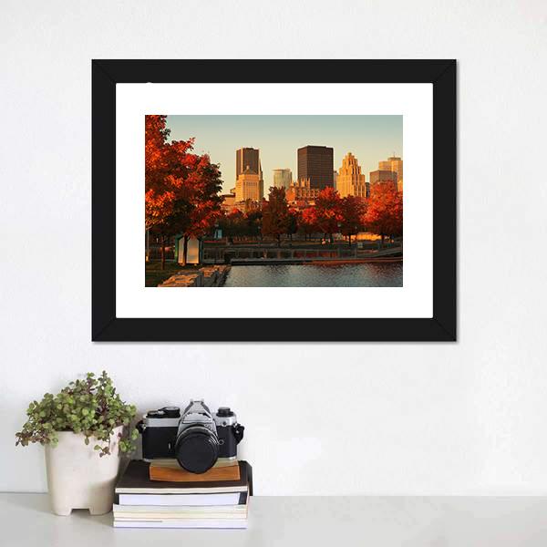 Buildings In Montreal Canvas Wall Art-1 Piece-Framed Print-20" x 16"-Tiaracle