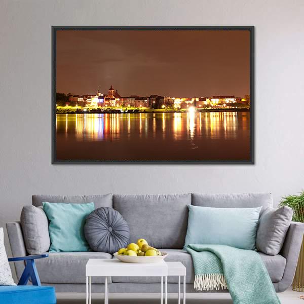 Buildings Near River Wisla Panoramic Canvas Wall Art-1 Piece-36" x 12"-Tiaracle