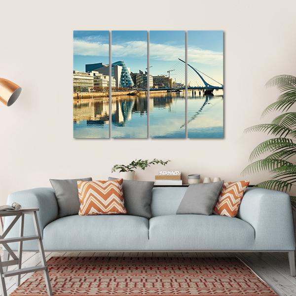 Buildings On Liffey River Canvas Wall Art-4 Horizontal-Gallery Wrap-34" x 24"-Tiaracle