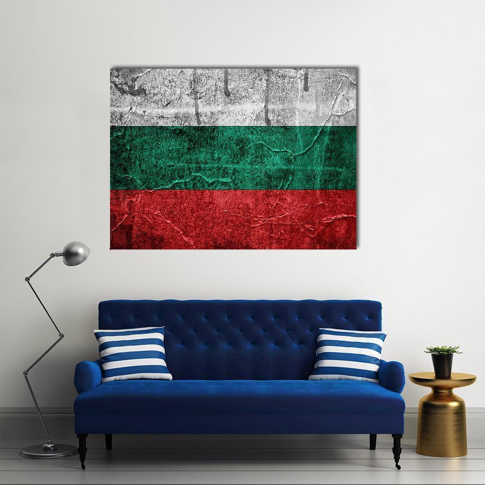 Bulgarian Flag with Distressed Texture Canvas Wall Art in white, red and green, single panel hung on a wall