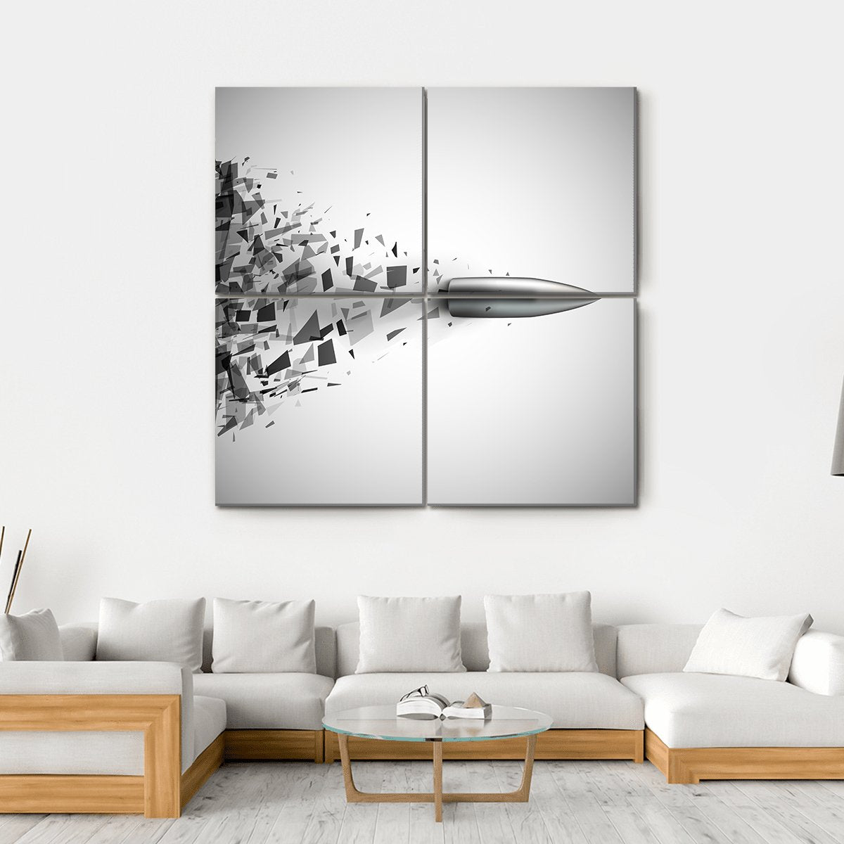 Bullet Shot Smashed The Glass In The Splinters Canvas Wall Art-4 Square-Gallery Wrap-17" x 17"-Tiaracle