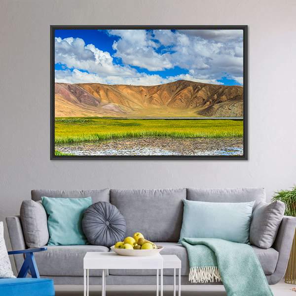 Bulunkul Lake Tajikistan Canvas Wall Art-1 Piece-Floating Frame-24" x 16"-Tiaracle