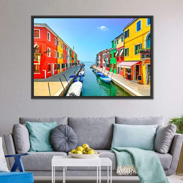 Burano Island Canal Canvas Wall Art-1 Piece-Floating Frame-24" x 16"-Tiaracle