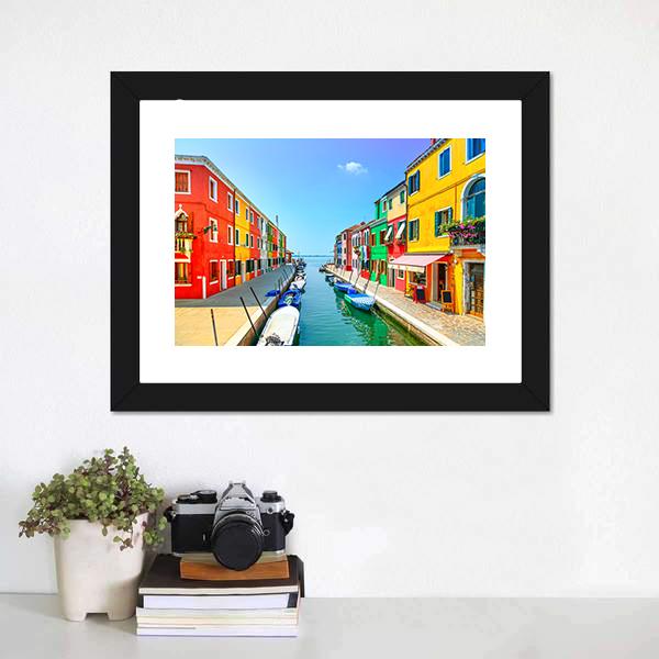 Burano Island Canal Canvas Wall Art-1 Piece-Framed Print-20" x 16"-Tiaracle