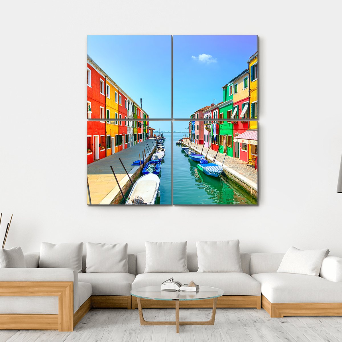 Burano Island Canal Canvas Wall Art-4 Square-Gallery Wrap-17" x 17"-Tiaracle