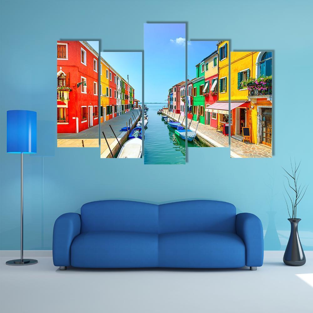 Burano Island Canal Canvas Wall Art-5 Pop-Gallery Wrap-47" x 32"-Tiaracle