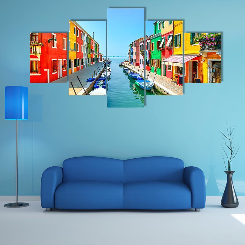 Burano Island Canal Canvas Wall Art-5 Pop-Gallery Wrap-47" x 32"-Tiaracle