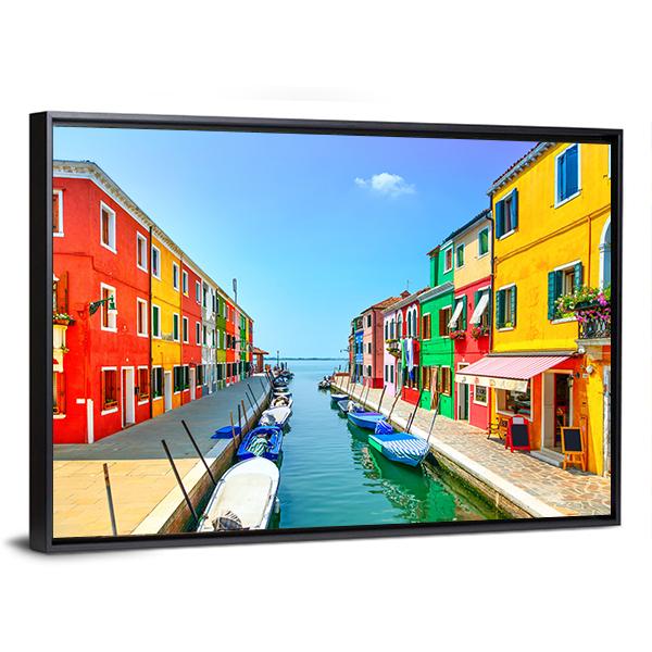 Burano Island Canal Canvas Wall Art-3 Horizontal-Gallery Wrap-25" x 16"-Tiaracle