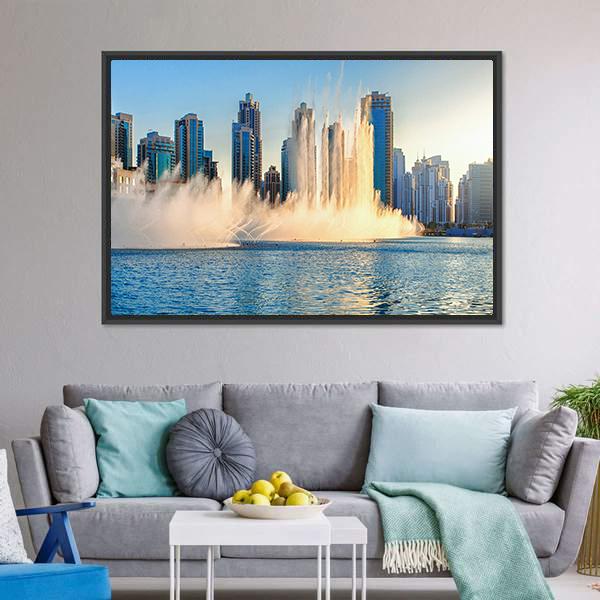 Burj Khalifa Fountains Panoramic Canvas Wall Art-1 Piece-36" x 12"-Tiaracle