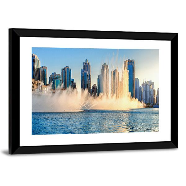 Burj Khalifa Fountains Panoramic Canvas Wall Art-1 Piece-36" x 12"-Tiaracle