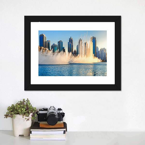 Burj Khalifa Fountains Panoramic Canvas Wall Art-1 Piece-36" x 12"-Tiaracle