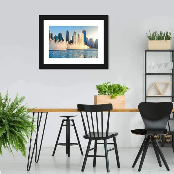 Burj Khalifa Fountains Panoramic Canvas Wall Art-1 Piece-36" x 12"-Tiaracle