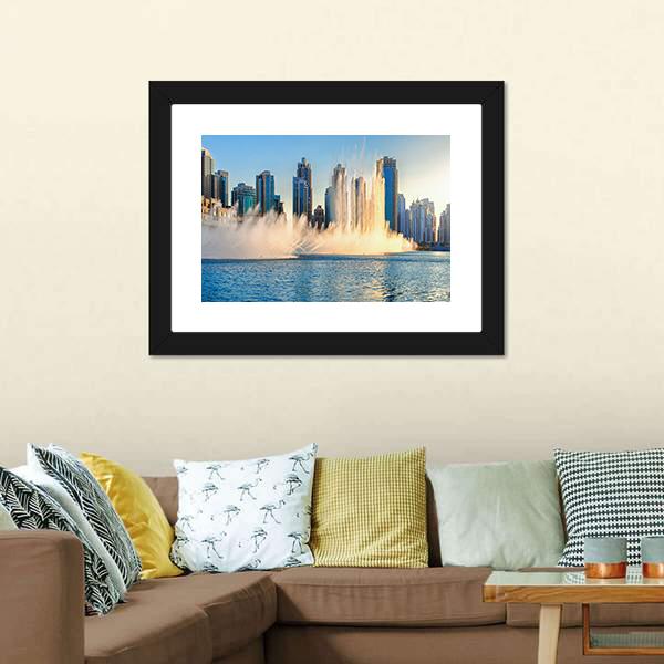 Burj Khalifa Fountains Panoramic Canvas Wall Art-1 Piece-36" x 12"-Tiaracle