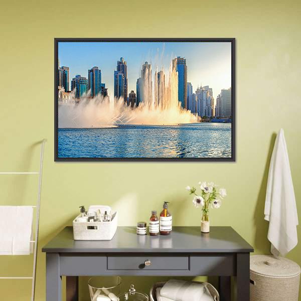 Burj Khalifa Fountains Panoramic Canvas Wall Art-1 Piece-36" x 12"-Tiaracle