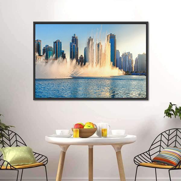 Burj Khalifa Fountains Panoramic Canvas Wall Art-1 Piece-36" x 12"-Tiaracle