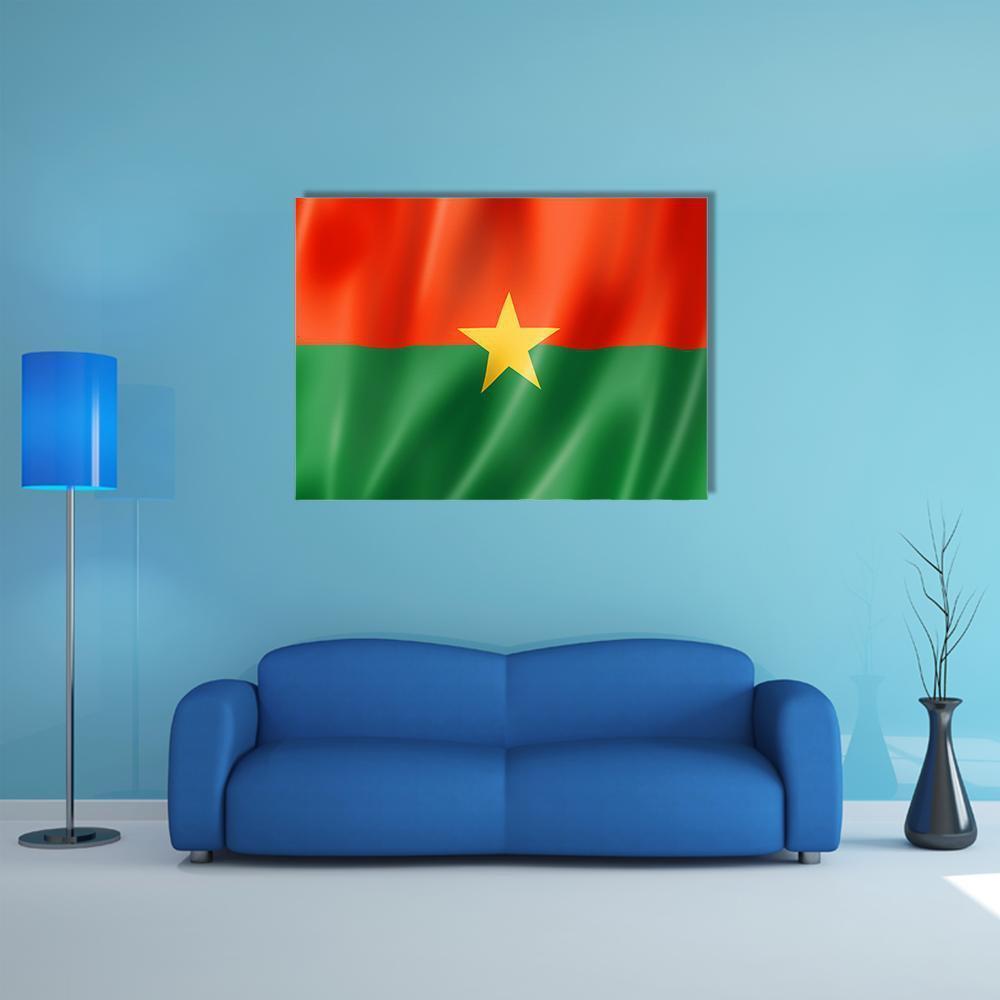 Burkina Faso Flag with Star Canvas Wall Art in red, yellow and green, single panel hung on a wall