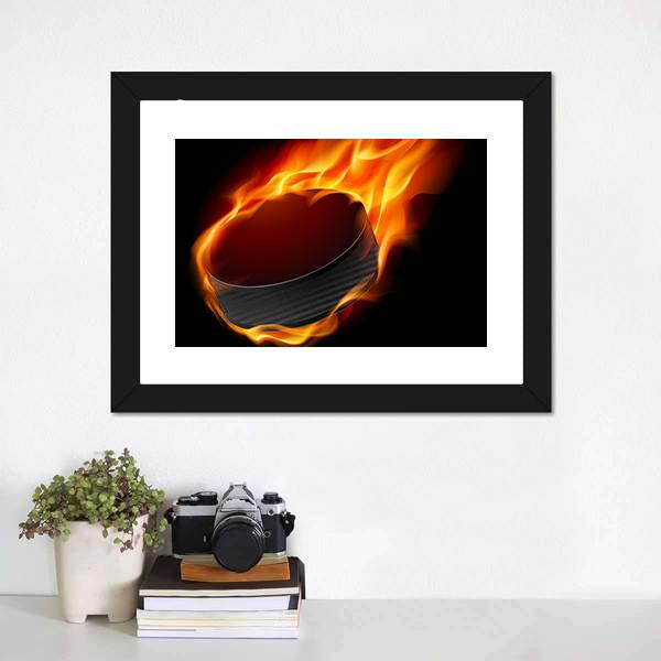 Burning Hockey Puck Canvas Wall Art-1 Piece-Framed Print-20" x 16"-Tiaracle