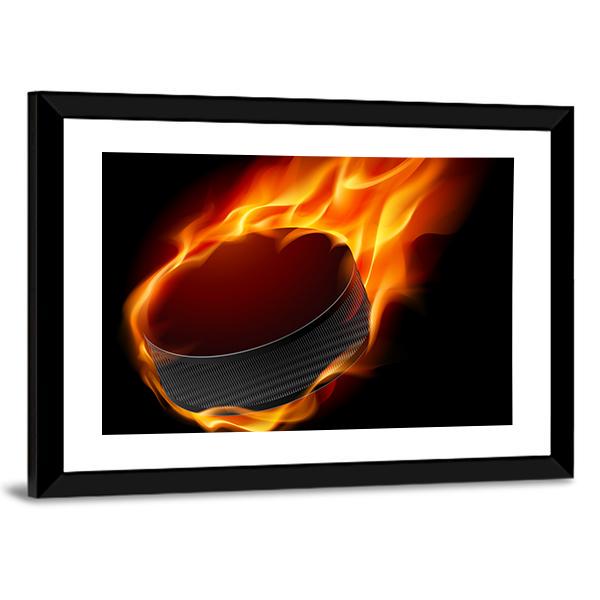 Burning Hockey Puck Canvas Wall Art-5 Horizontal-Gallery Wrap-22" x 12"-Tiaracle
