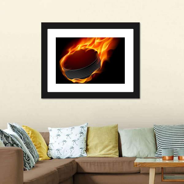 Burning Hockey Puck Canvas Wall Art-5 Horizontal-Gallery Wrap-22" x 12"-Tiaracle