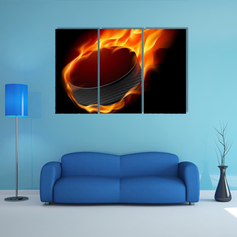 Burning Hockey Puck Canvas Wall Art-3 Horizontal-Gallery Wrap-37&quot; x 24&quot;-Tiaracle