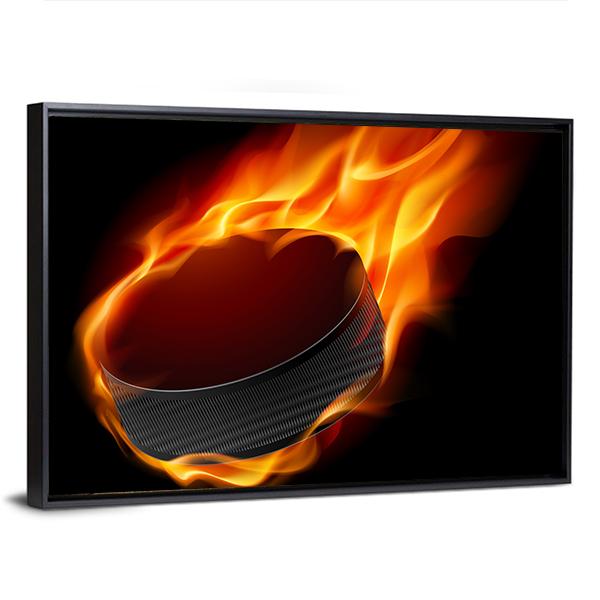 Burning Hockey Puck Canvas Wall Art-3 Horizontal-Gallery Wrap-25&quot; x 16&quot;-Tiaracle