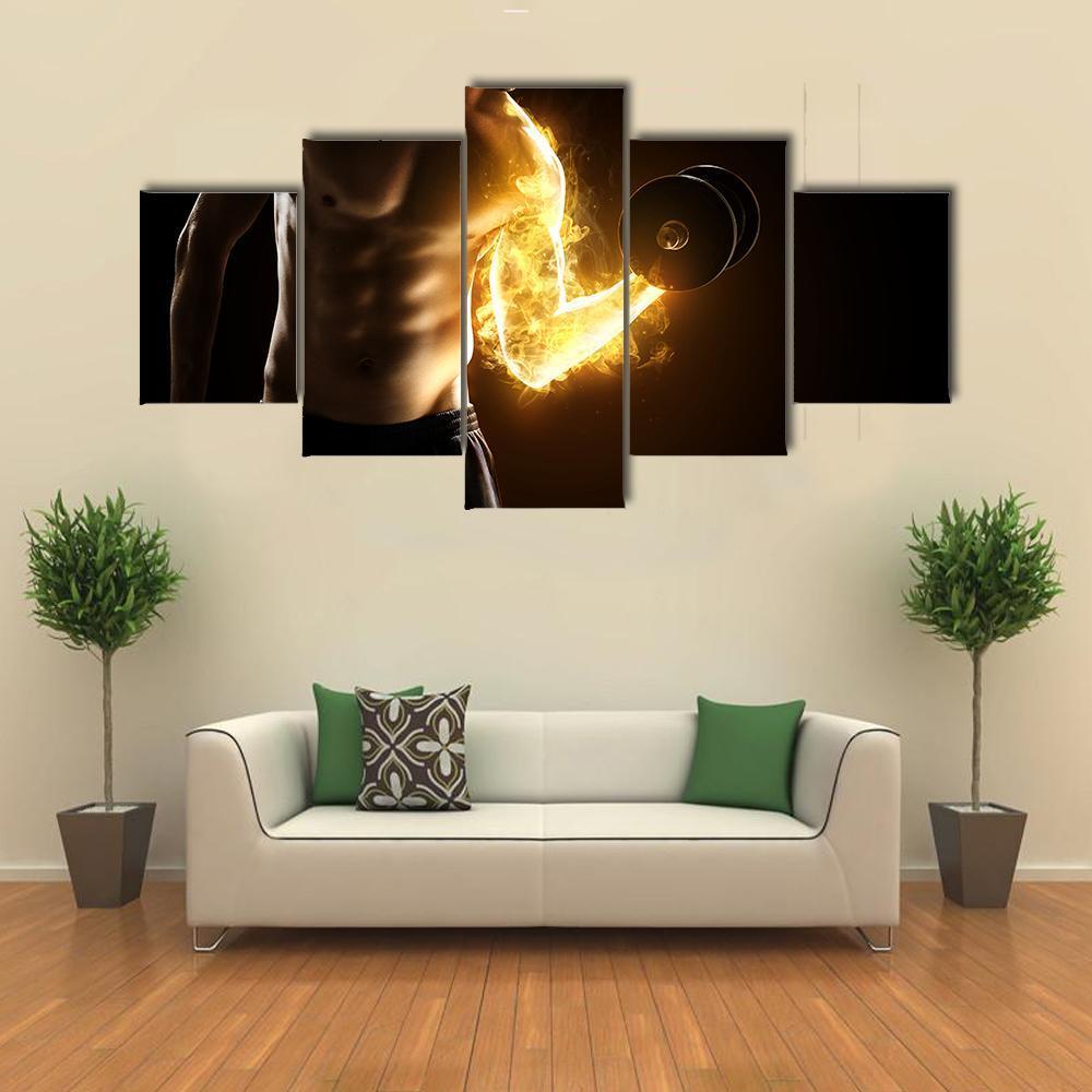 Burning Muscles Canvas Wall Art-5 Star-Gallery Wrap-62" x 32"-Tiaracle
