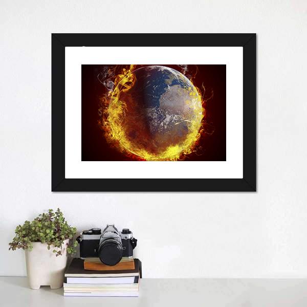 Burning Planet Earth Canvas Wall Art-1 Piece-Framed Print-20" x 16"-Tiaracle
